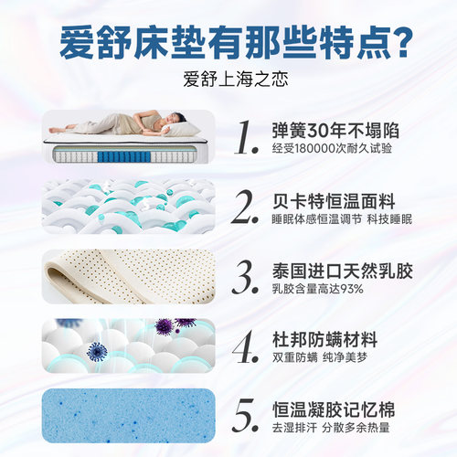 【政府补贴】爱舒上海之恋席梦思护脊腰椰棕独立弹簧偏硬卧室床垫 - 图0