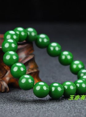 天然和田玉碧玉手串新疆玉菠菜绿圆珠子手链男女款玉石手串手饰