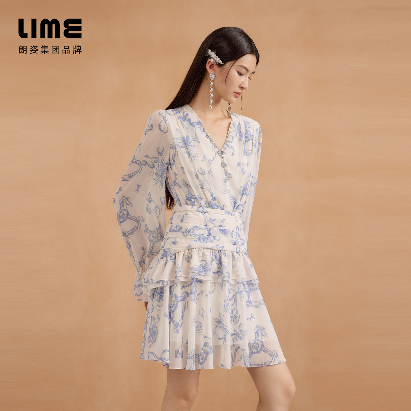 莱茵福莱尔连衣裙米白色优雅气质收腰减龄通勤25年秋季新款 - 图1