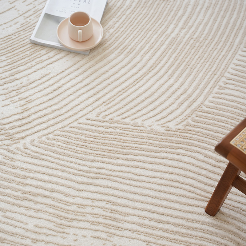 奶油风地毯客厅北欧高级轻奢浅咖色极简轻奢混纺加厚卧室毯暖色系-图3