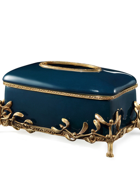 欧式风奢华陶瓷铜装饰餐桌纸巾盒