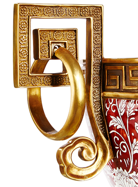 欧式风霁红釉敞口陶瓷四方花瓶