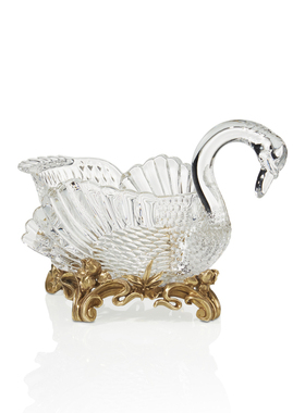 蒂高美居天鹅水果盘捷克进口水晶玻璃铜奢华客厅摆件别墅零食果篮