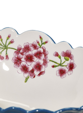 美式蓝色果盘手工彩绘陶瓷铜摆件