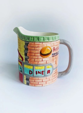 外贸手绘汉堡陶瓷冷水凉水壶人物马克杯装饰摆件浇花壶个性客厅