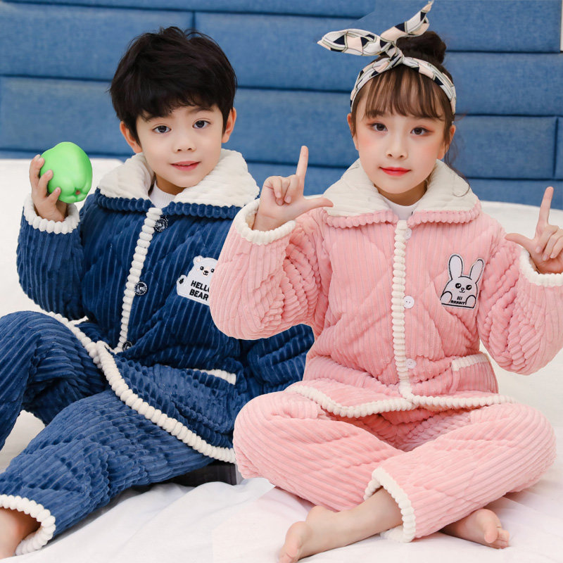 秋冬季珊瑚绒小孩子睡衣 童呗哆家居服套装