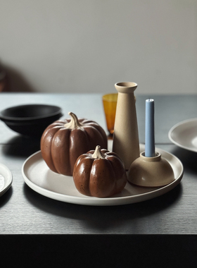 收集时光 温柔暖色系 陶瓷深棕小南瓜家居摆件 暖米色系列烛台