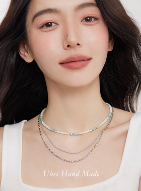 轻奢简约薄荷白绿串珠项链女
