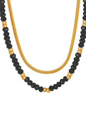 钛钢18K金串珠叠戴蛇骨链项链