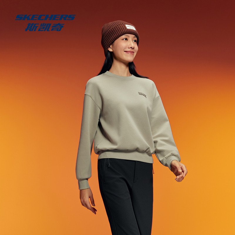 斯凯奇卫衣女秋冬新款圆领针织套头卫衣舒适打底运动长袖上衣,淘宝优惠券,粉丝福利购,淘宝优惠卷