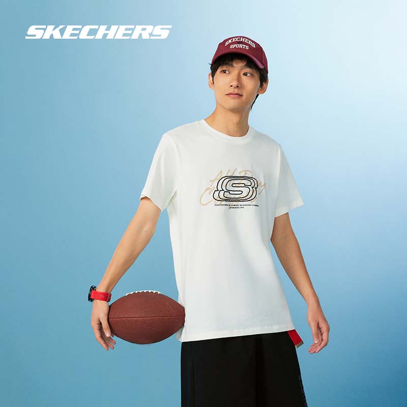 Skechers斯凯奇短袖2024年男女同款潮牌宽松圆领速干情侣运动T恤