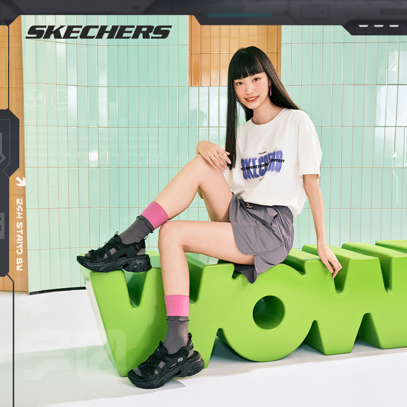 skechers斯凯奇女鞋机甲三代时尚凉鞋机能感鞋子厚底增高透气舒适