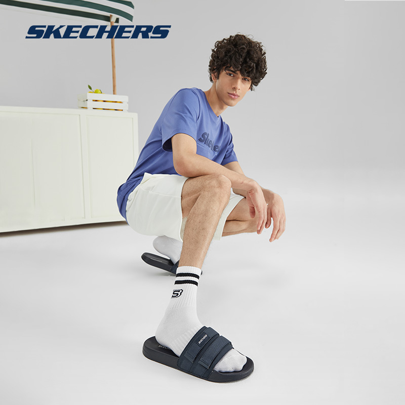 Skechers斯凯奇夏季男简约时尚运动休闲外穿拖鞋子舒适耐磨百搭