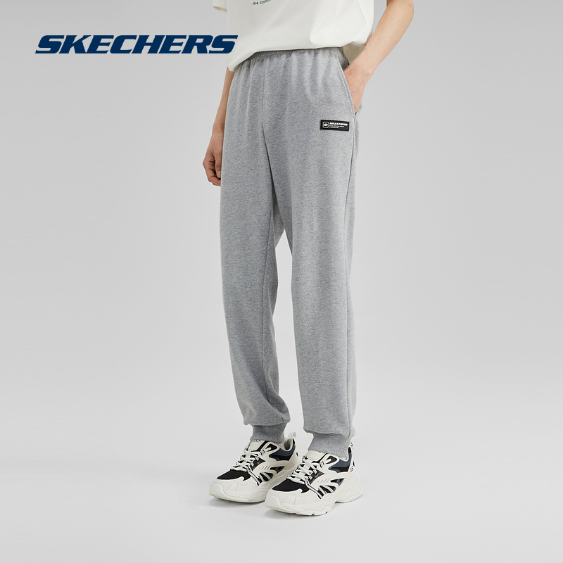 Skechers斯凯奇健身休闲裤2023年春季新款男运动裤女针织黑色长裤