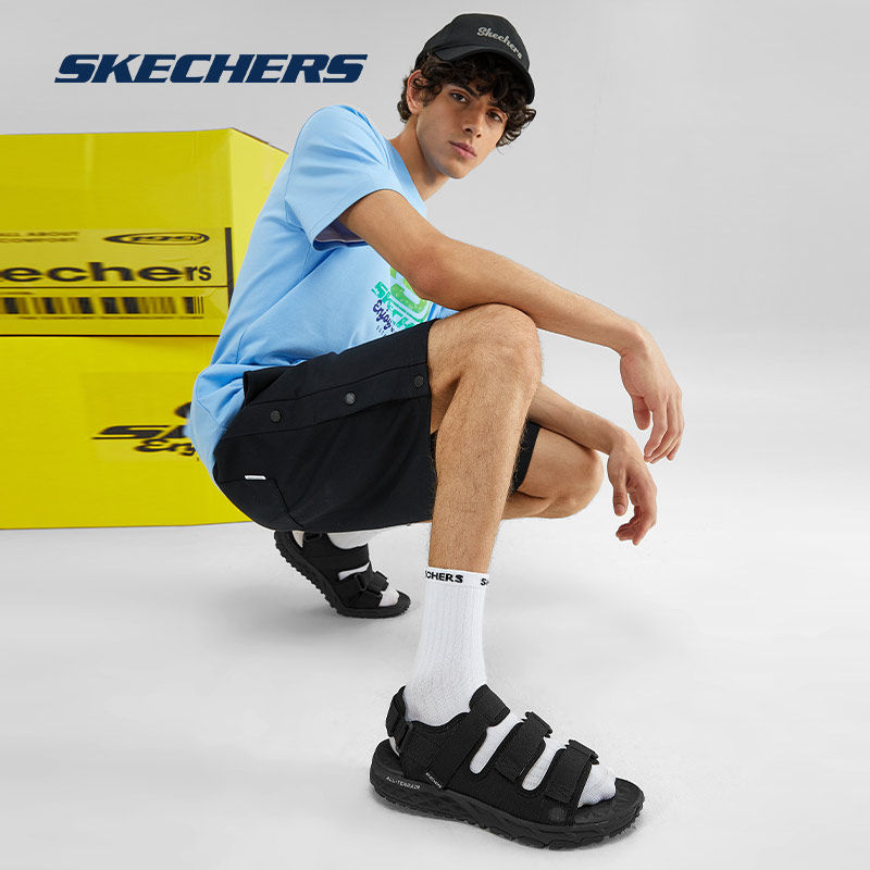 Skechers斯凯奇凉鞋厚底夏季款轻便户外沙滩鞋魔术贴男渔夫鞋子