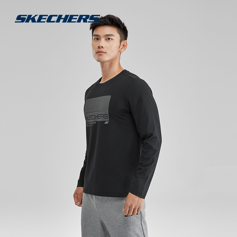 Skechers斯凯奇2024夏季新品男款经典简约针织长袖T恤衫圆领上衣