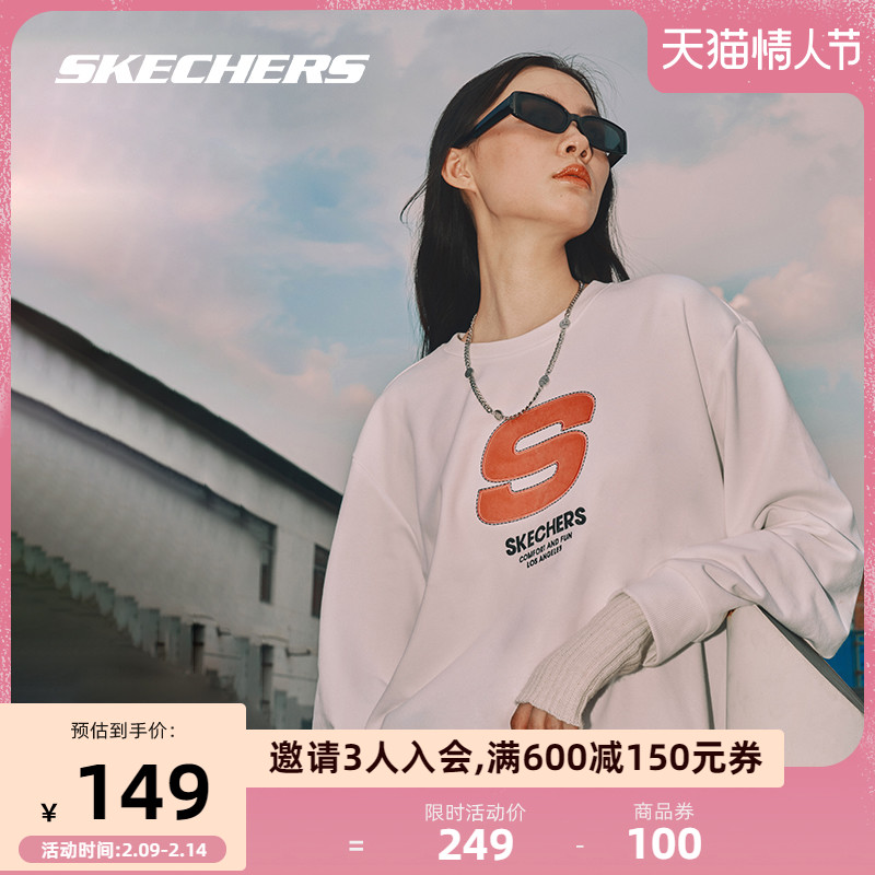 skechers春秋运动针织宽松圆领卫衣 skechers运动运动卫衣/套头衫