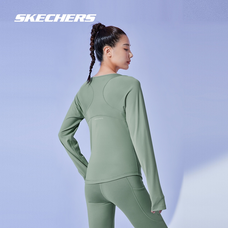 Skechers斯凯奇女款速干针织轻盈长袖上衣速干健身服运动跑步服