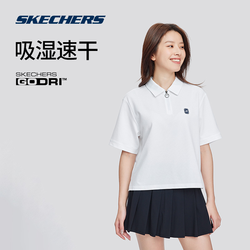 Skechers斯凯奇运动T恤男女款休闲运动短袖凉感速干POLO衫学院风