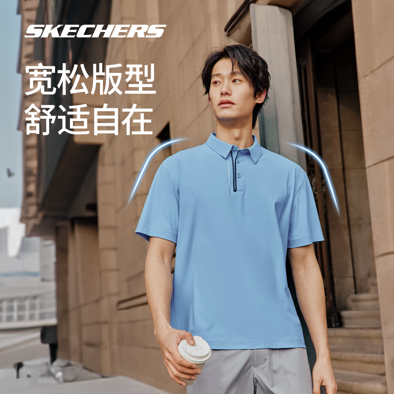 Skechers斯凯奇POLO衫2024夏季男士针织短袖吸湿速干宽松运动上衣 - 图2