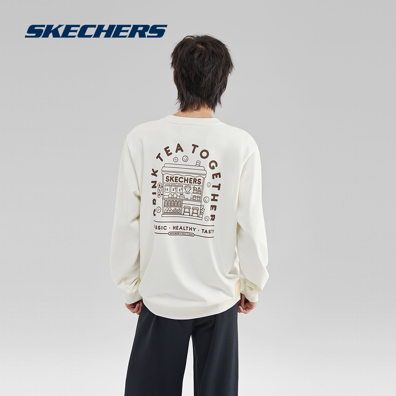 Skechers斯凯奇夏季奶茶熊卫衣新品男女同款圆领印花百搭休闲运动 - 图2