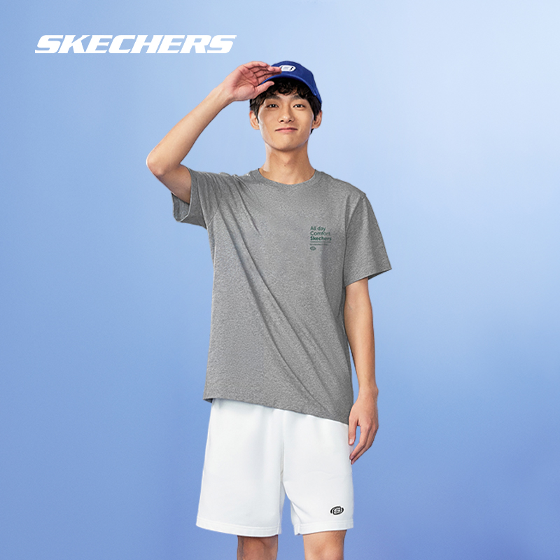 Skechers斯凯奇白色短袖短裤男女同款2024年新品情侣运动速干T恤