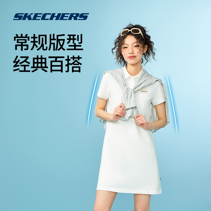 Skechers斯凯奇2024新款女子Polo领短袖休闲运动连衣裙凉感舒适 - 图3