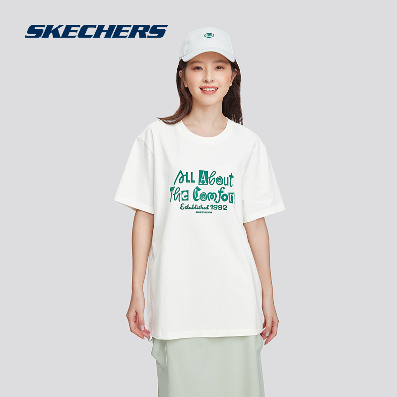 Skechers斯凯奇2024夏季男女款运动T恤圆领短袖吸湿速干情侣上衣 - 图1