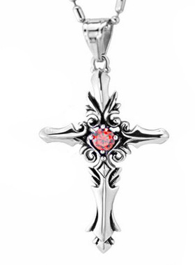 十字架红宝石钛钢霸气风首饰品