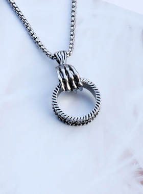 男士朋克风复古骷髅钛钢吊坠项链