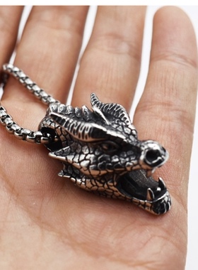 欧美复古龙头男士吊坠项链