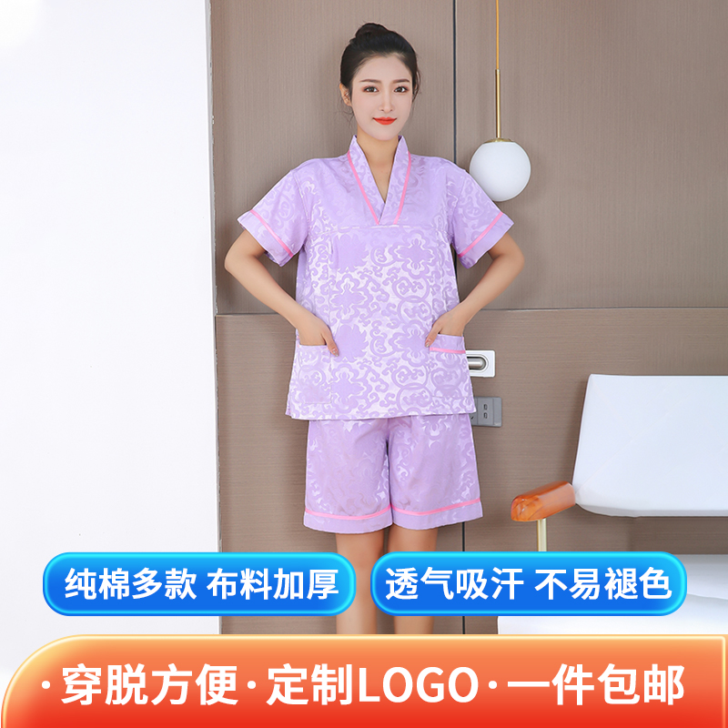 汗蒸服女2024新款纯棉网红洗浴温泉足疗大码按摩服桑拿服浴服套装-图2