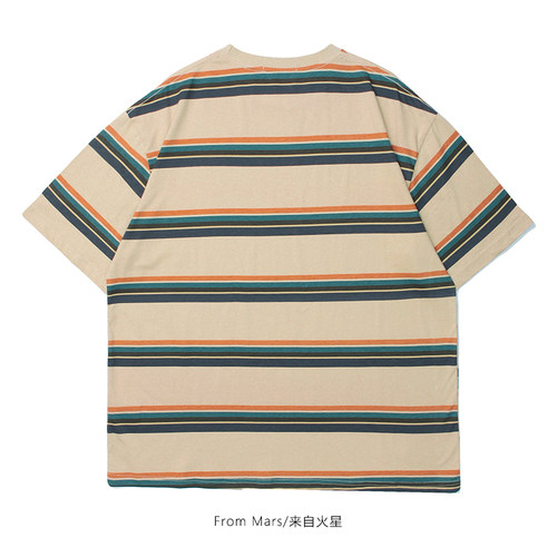 From Mars Salt stripe antique short-sleeved t-shirt - 图2