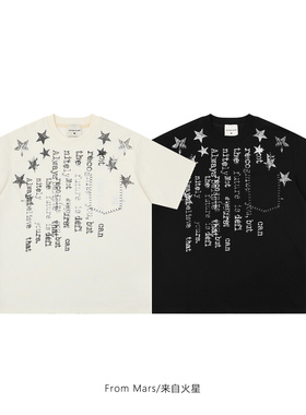 星星印花短袖T恤宽松百搭文字