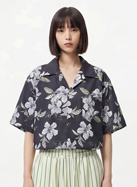 清新花簇男女宽松休闲古巴短袖