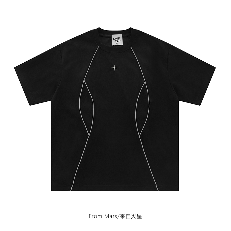 From Mars 黑夜里的光 潮牌反光条四芒星金属标短袖T恤宽松情侣款,淘宝优惠券,粉丝福利购,淘宝优惠卷