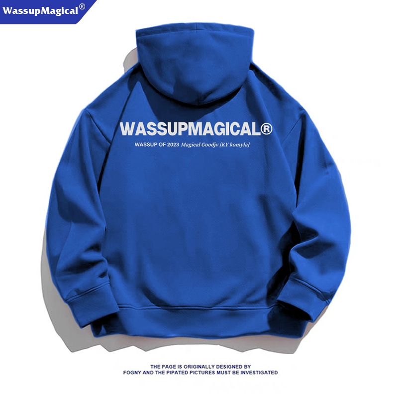 WassupMagical潮牌别致印花连帽卫衣男生加绒加厚秋冬季宽松上衣 - 图3