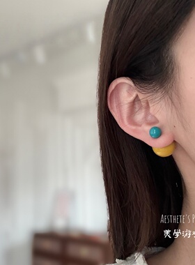 春季百搭轻奢彩色树脂圆球耳环