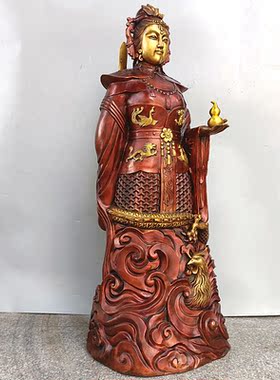 黄铜铸造客厅像九天圣母中式摆件