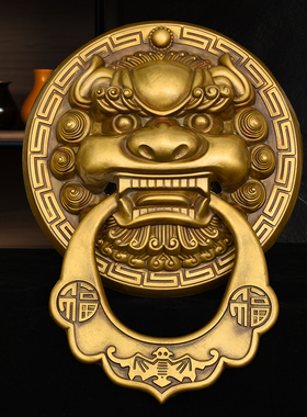 黄铜大号是狮子头铜门环铜拉手虎头门环复古做旧工艺工艺品大门装