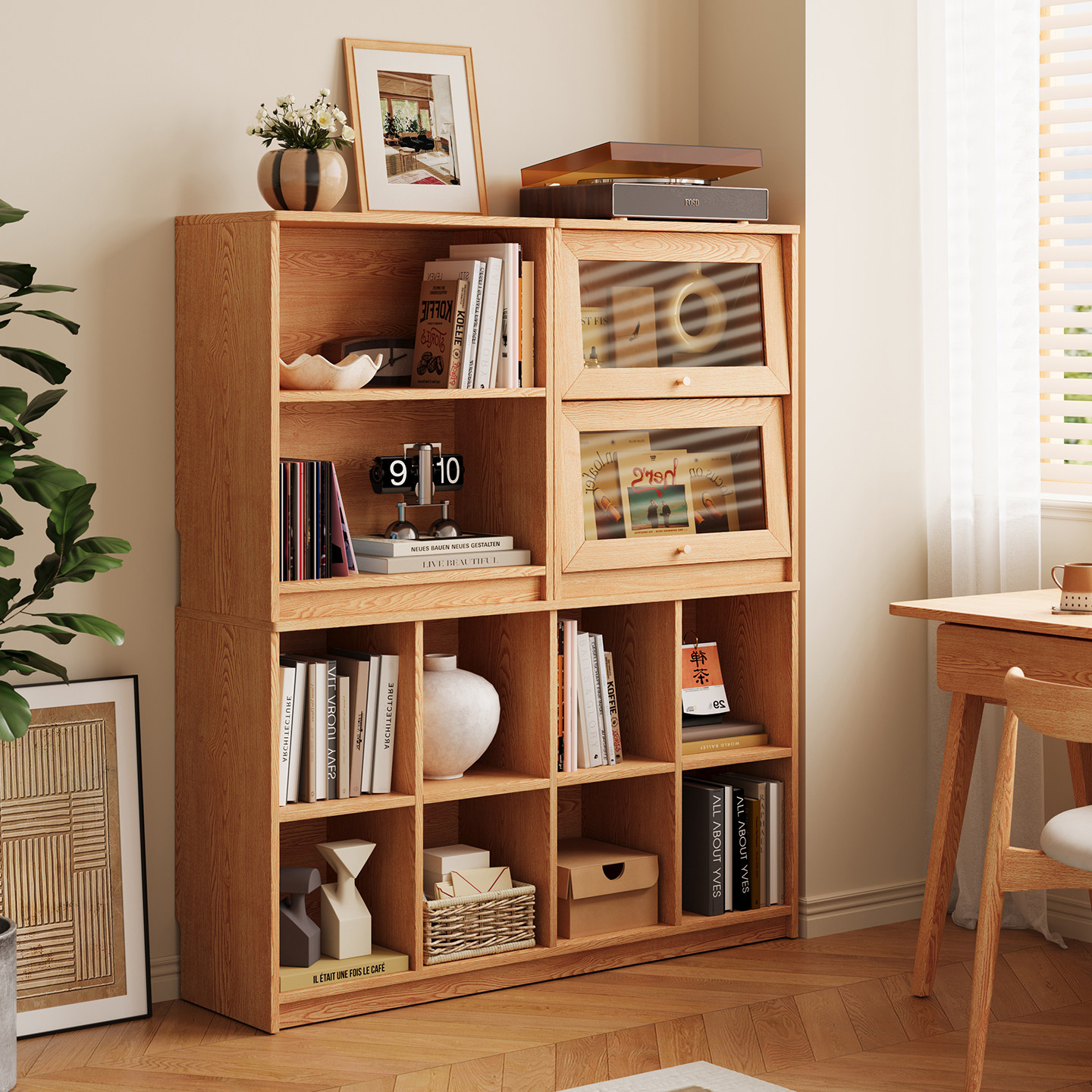 木兜家具多乐组合柜实木书柜置物收纳储物矮柜落地书架家用餐边柜,淘宝优惠券,粉丝福利购,淘宝优惠卷