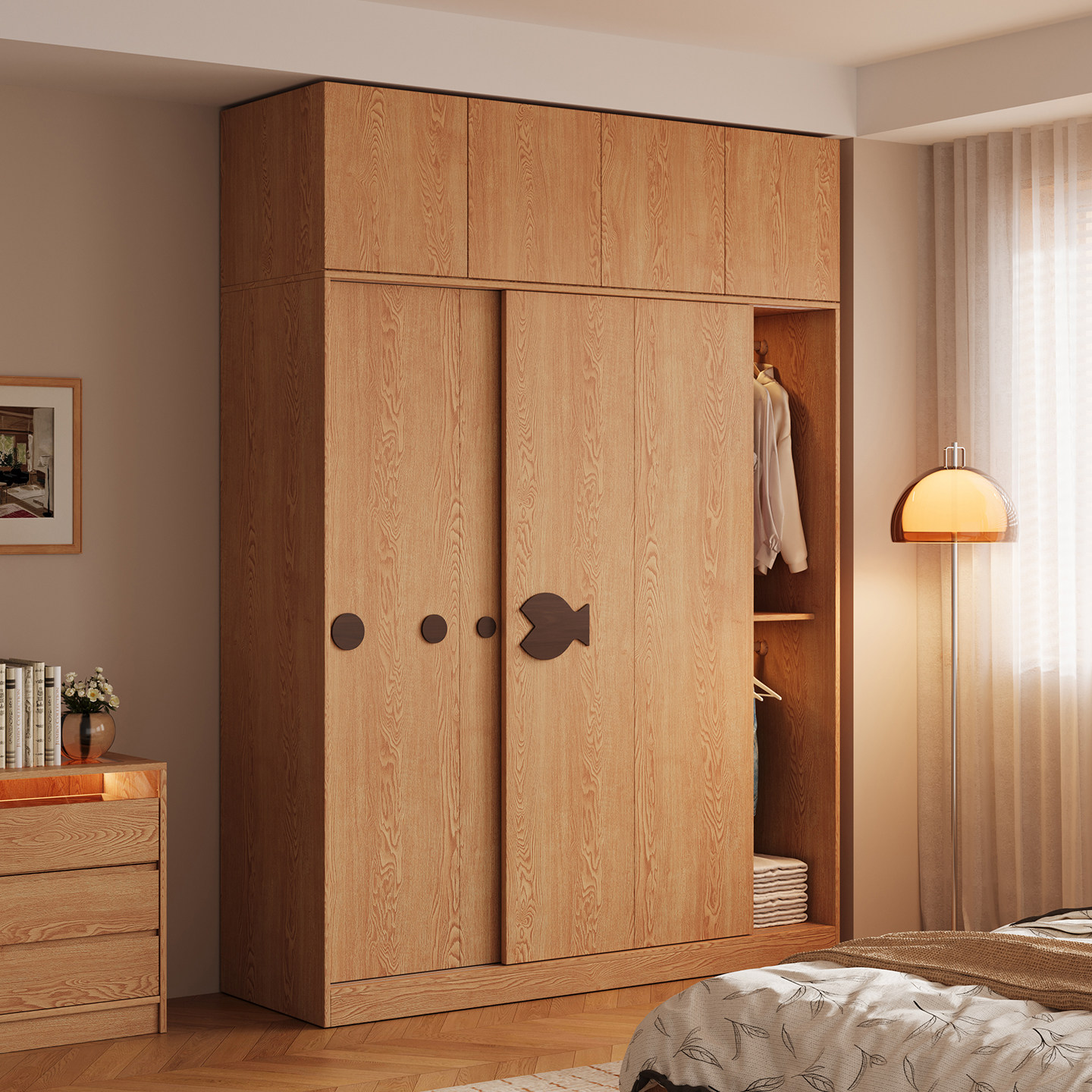 木兜家具泡泡鱼衣柜家用卧室实木大衣柜儿童推拉门款2026新款衣橱,淘宝优惠券,粉丝福利购,淘宝优惠卷
