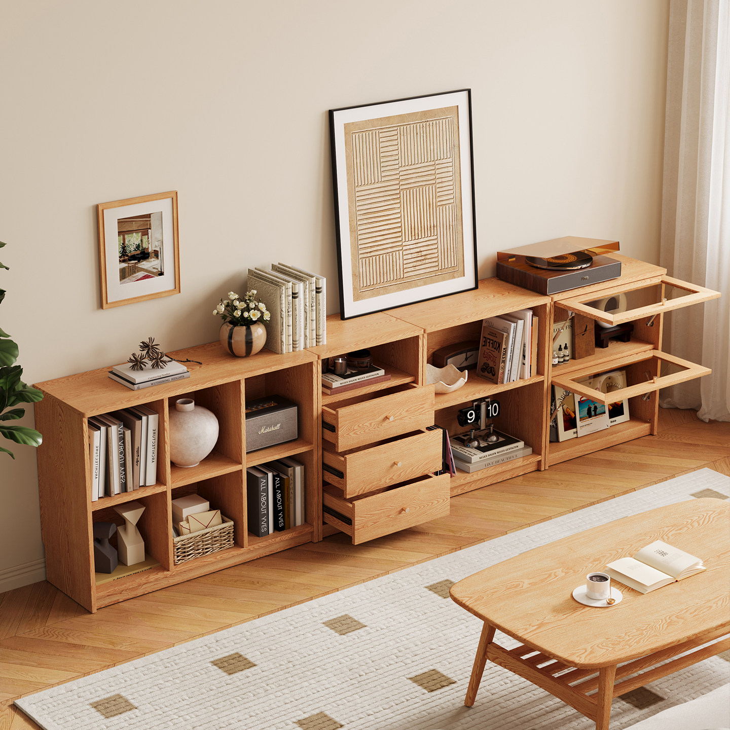 木兜家具多乐组合柜实木书柜置物收纳储物矮柜落地书架家用餐边柜,淘宝优惠券,粉丝福利购,淘宝优惠卷