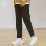 Оригинальные осенние джинсы с начесом, штаны, однотонное шерстяное пальто