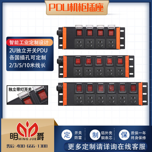 PDU机柜插座专用10A16A独立开关鱼缸排插6 8位工业程拖接线板定制 - 图0