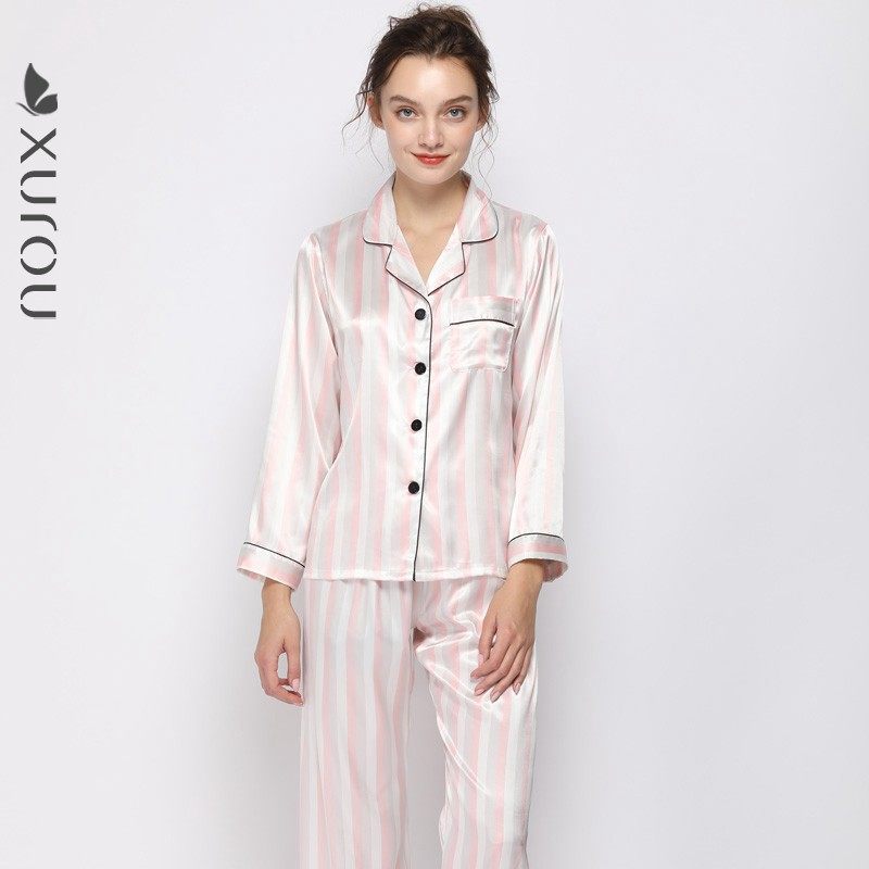 春秋季长袖两件套装仿真丝绸冬睡衣 序柔睡衣/家居服套装