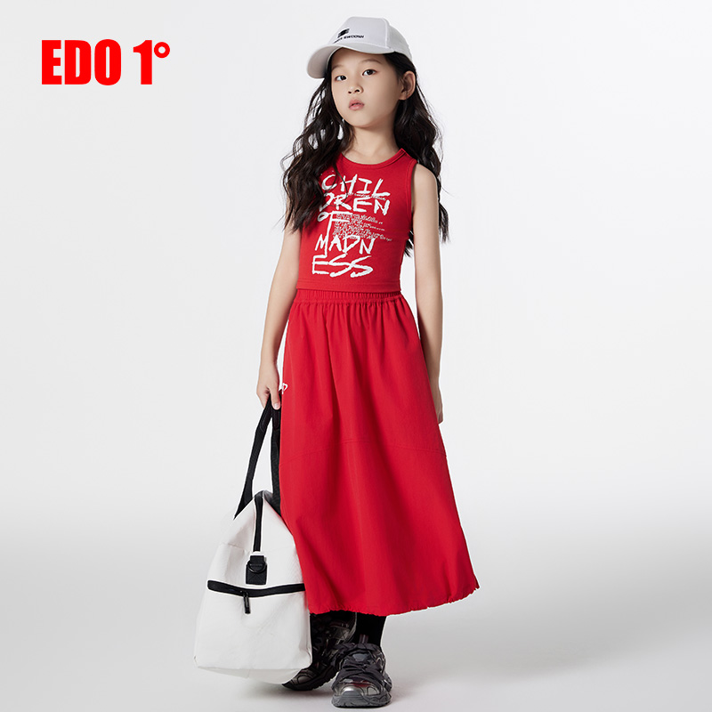 edo1一度童装24夏新款男女童个性字母印花背心儿童内搭无袖上衣潮 - 图0