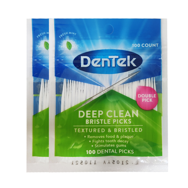 Dentek德泰克牙签便携牙缝刷100支袋装家用超细双头便携式剔牙棒