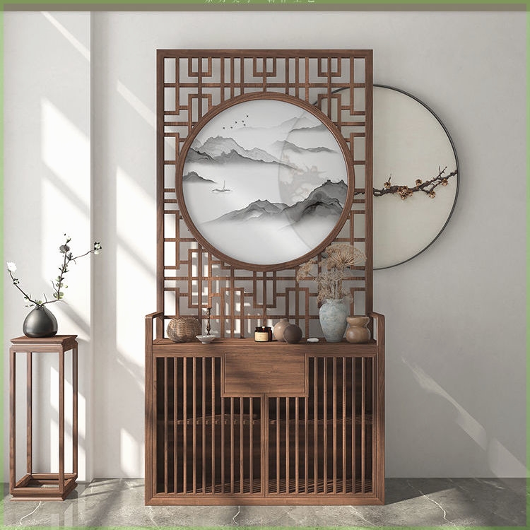 新中式入户门实木玄关柜隔断客厅风水屏风柜家用胡桃木定制小户型 - 图2