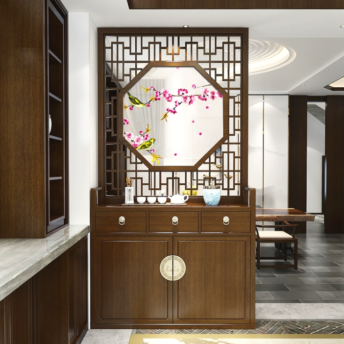 新中式入户门实木玄关柜隔断客厅风水屏风柜家用胡桃木定制小户型 - 图3
